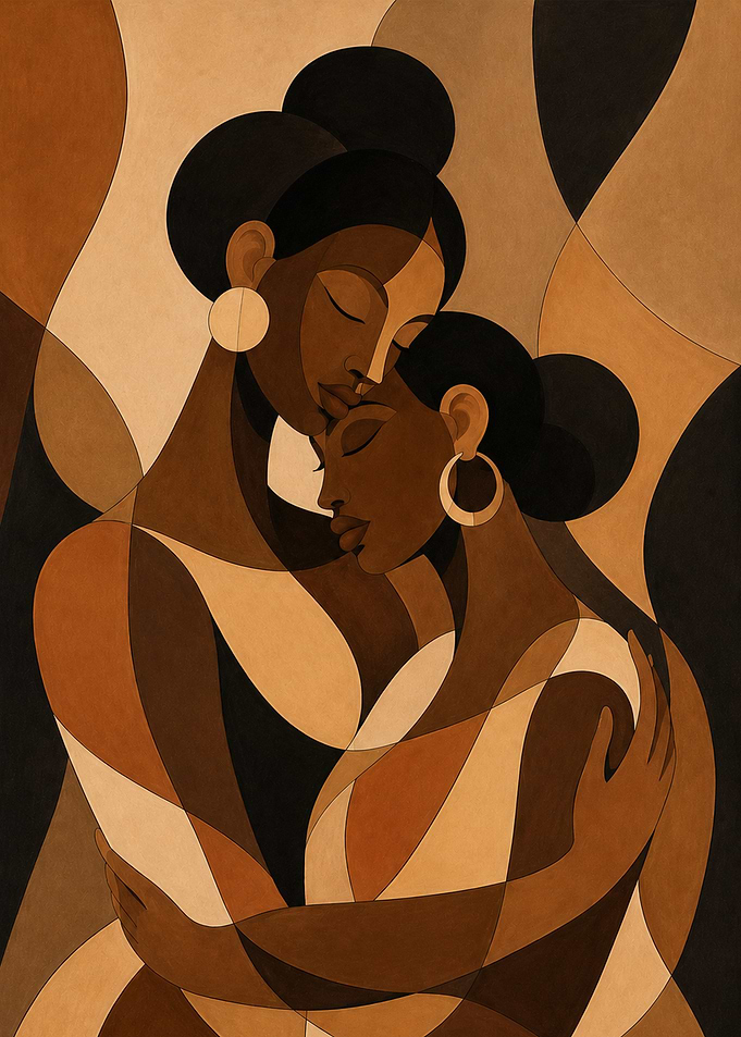 Abstract Embrace of Two Black Women
