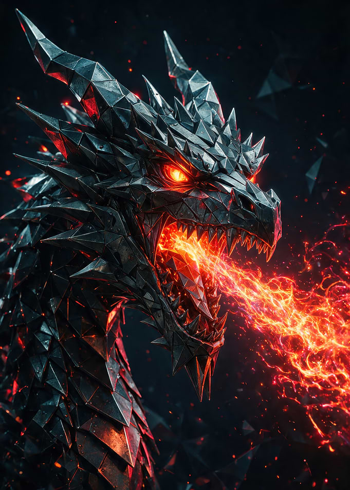 Geometric Metallic Fire-Breathing Dragon