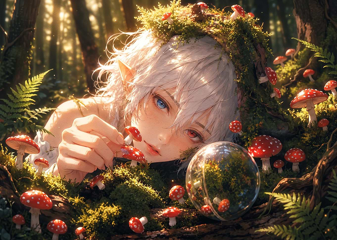 Elf Girl with Forest Mushrooms