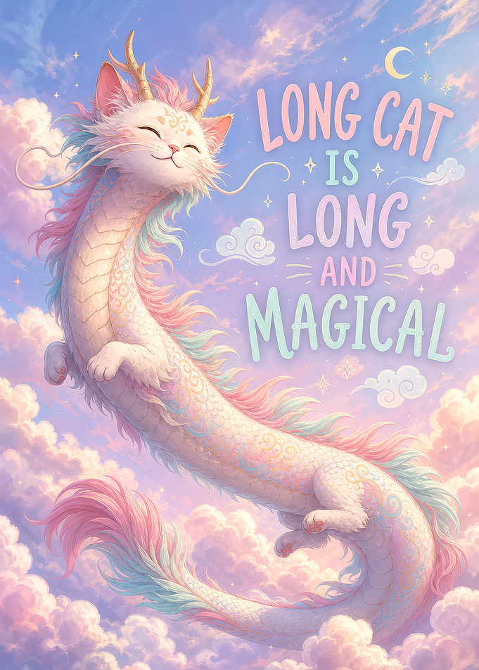 Magical Long Cat Dragon Illustration