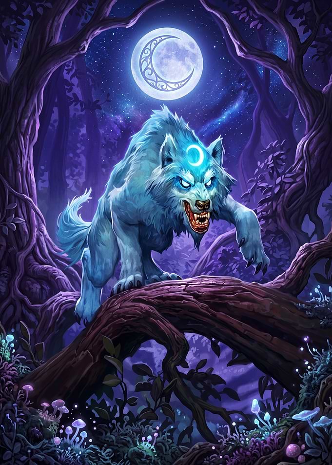 Glowing Lunar Wolf in Enchanted Forest