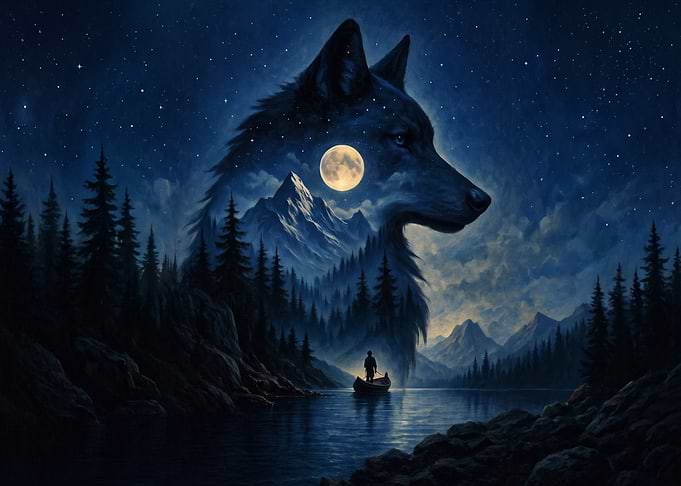 Wolf Spirit Mountain Lake Scene