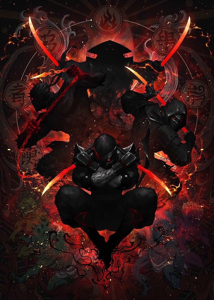 Shadow Ninja Warriors with Glowing Blades