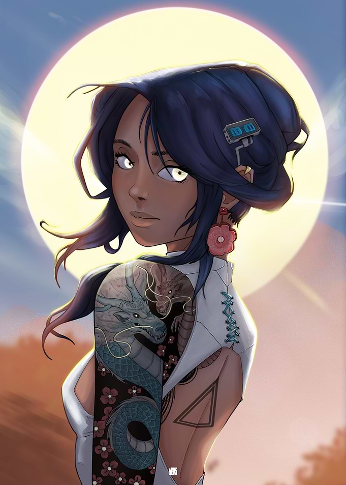 Anime Girl with Dragon Tattoo