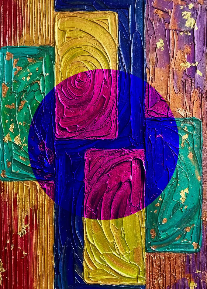 Abstract Textured Painting with Blue Circle