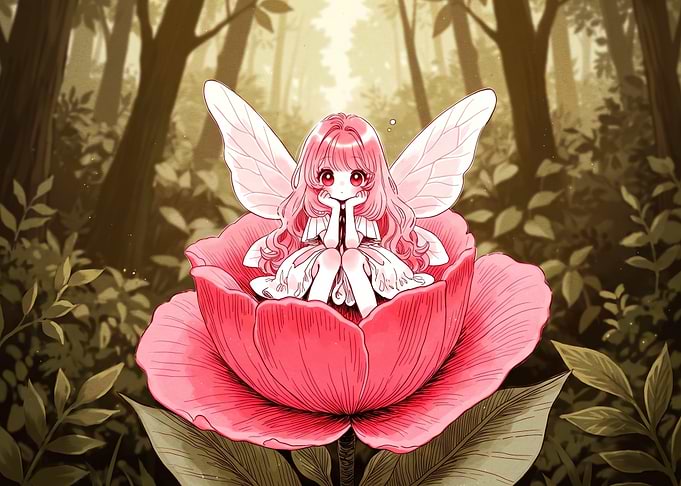 Cute Fairy Sitting in a Flower