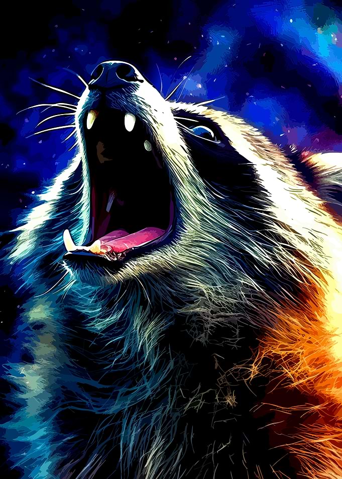 Cosmic Raccoon Roaring Portrait