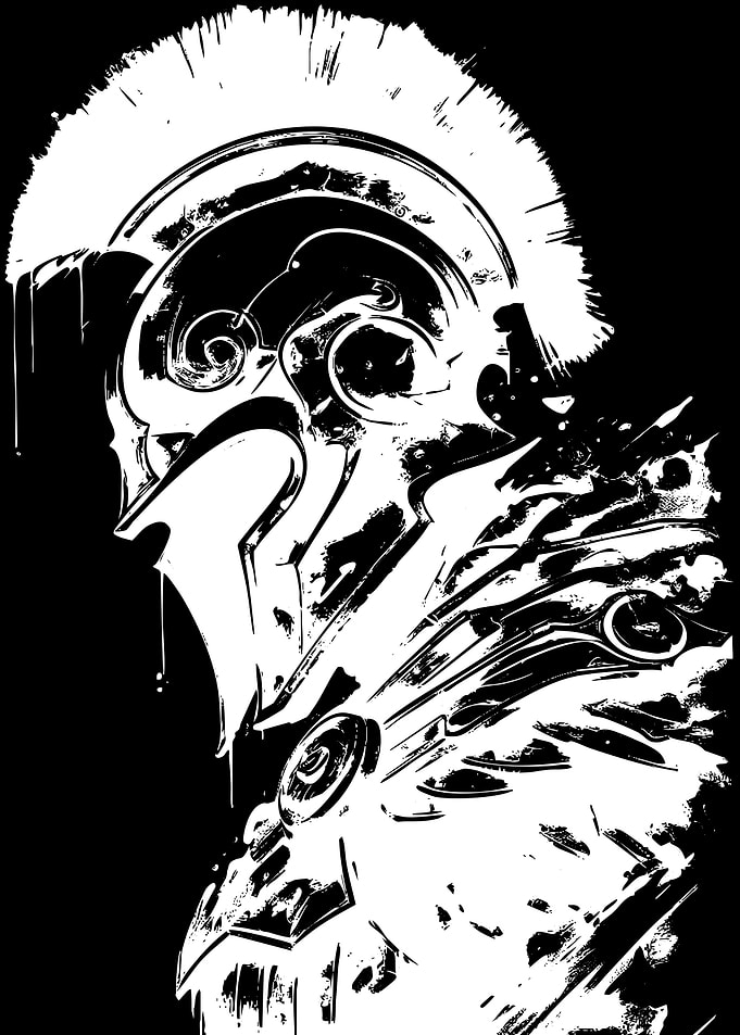 Spartan Warrior Helmet Ink Illustration