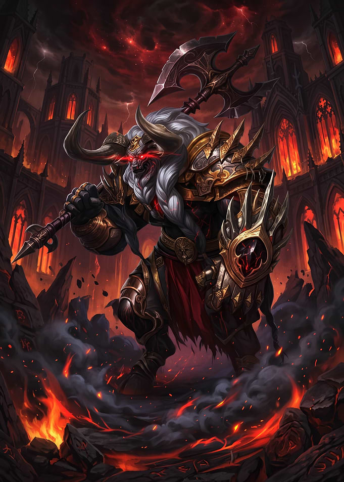 Minotaur Warrior in Hellish Landscape