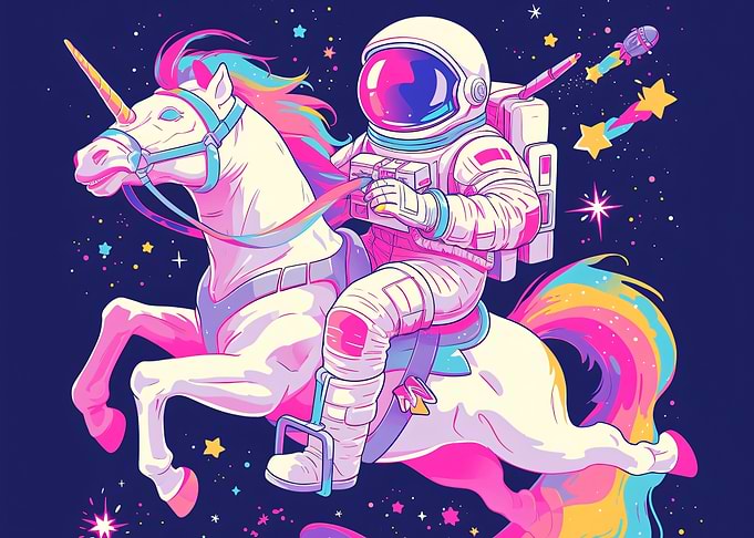 Astronaut Riding a Rainbow Unicorn