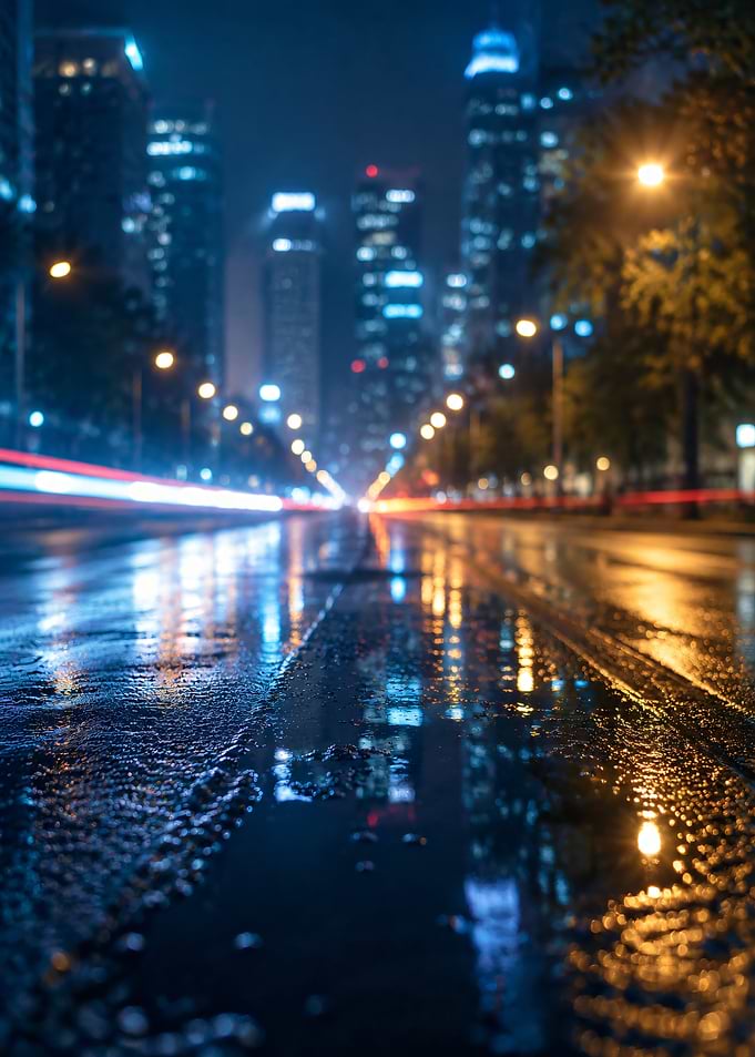 Rainy City Night Street View