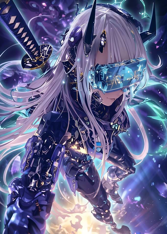 Cyberpunk Anime Warrior with Katana