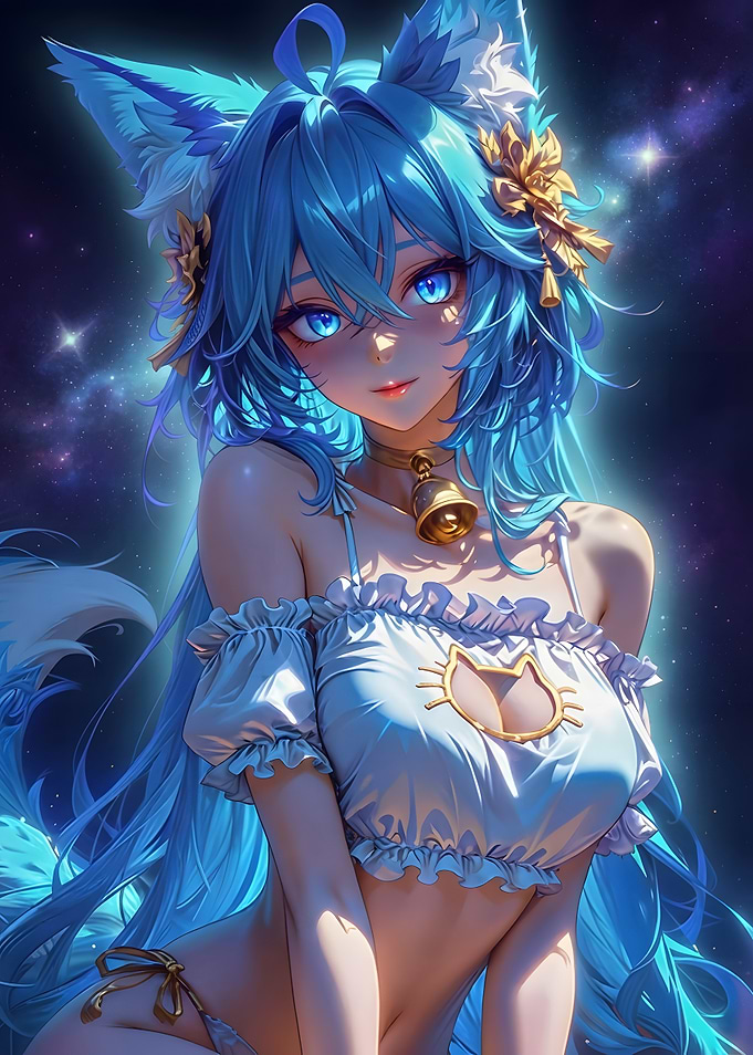 Glowing Blue Anime Cat Girl