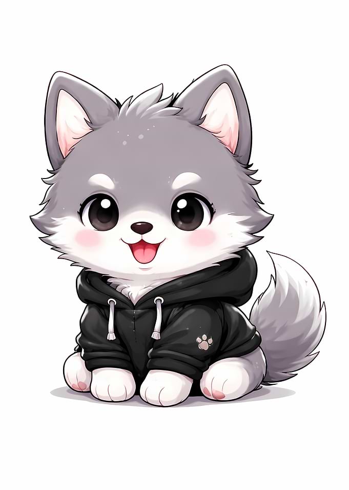 Cute Husky Puppy in Black Hoodie