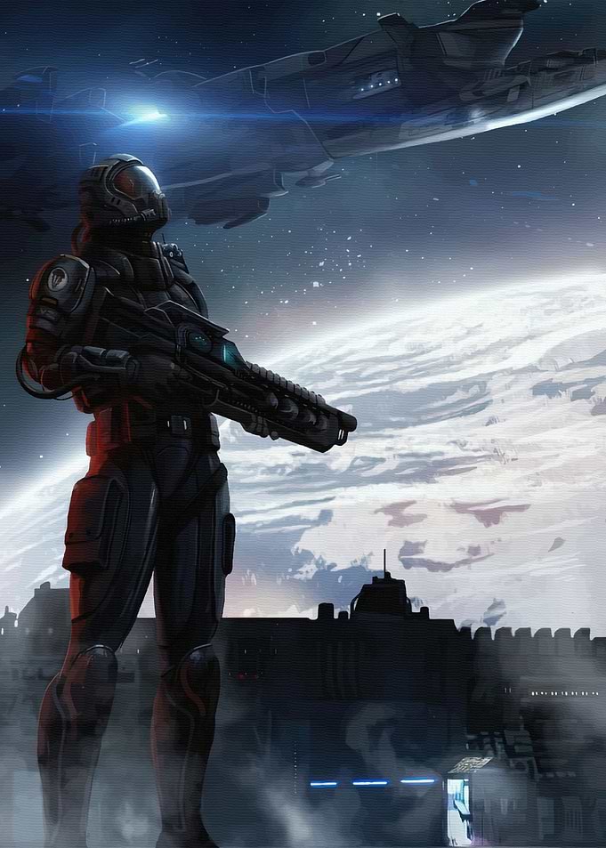 Futuristic Soldier Standing on Alien Planet