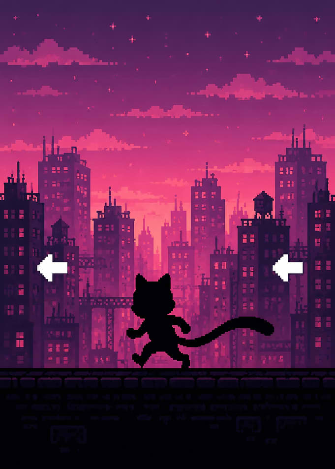Pixel Art Cat Silhouette Cityscape