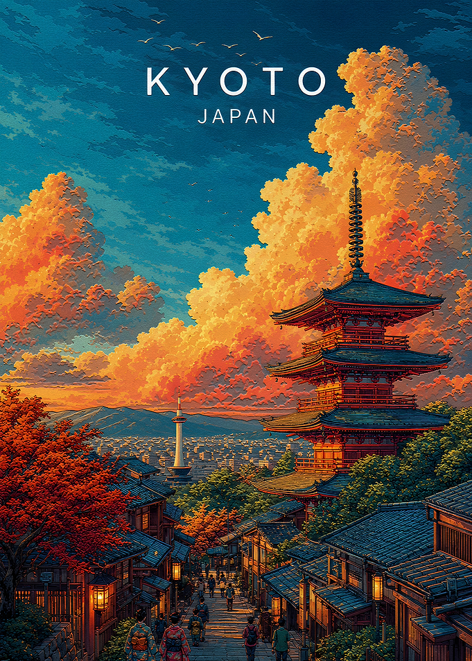 Kyoto Japan Sunset Travel Poster