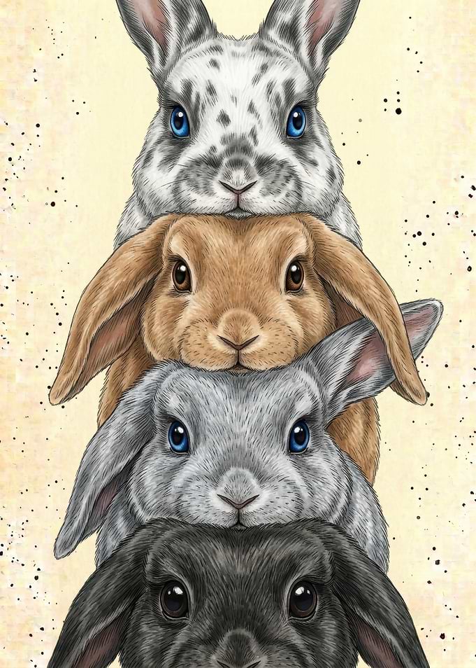 Stack of Four Colorful Rabbits