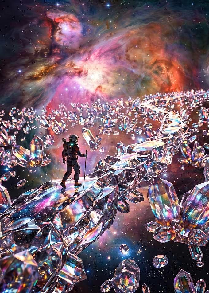 Astronaut Walking on Crystal Path