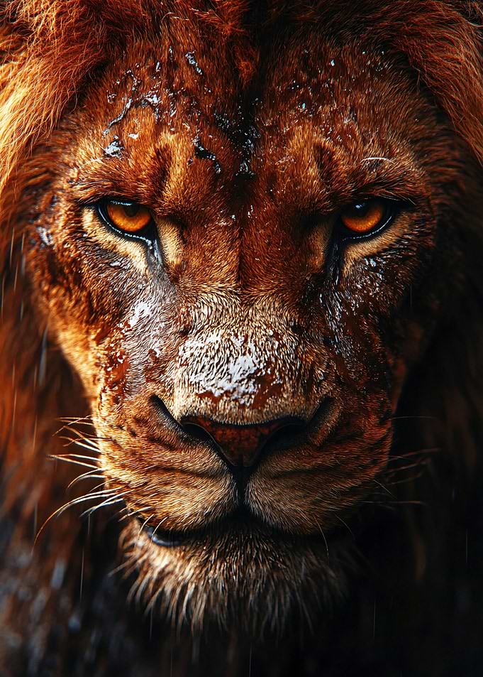 Intense Close-up Portrait of a Lion