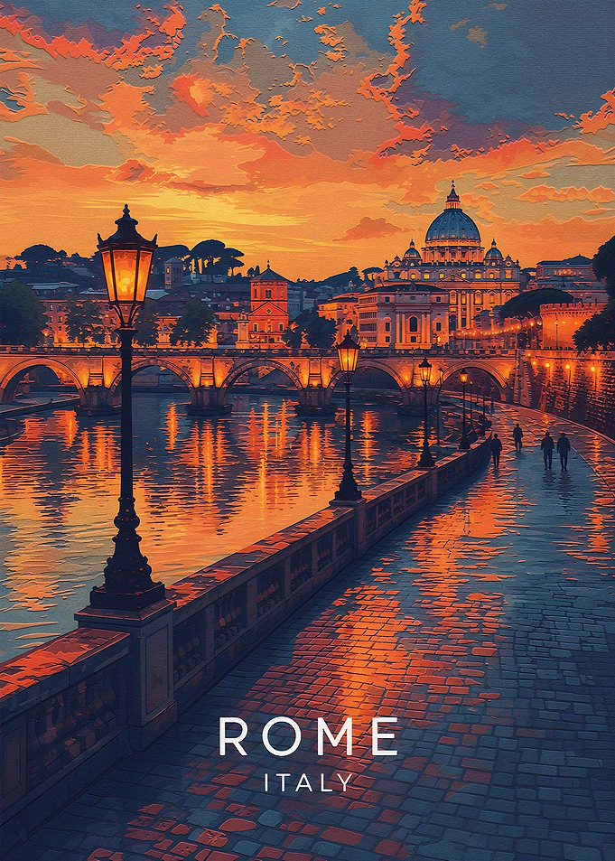 Rome Italy Sunset Travel Poster