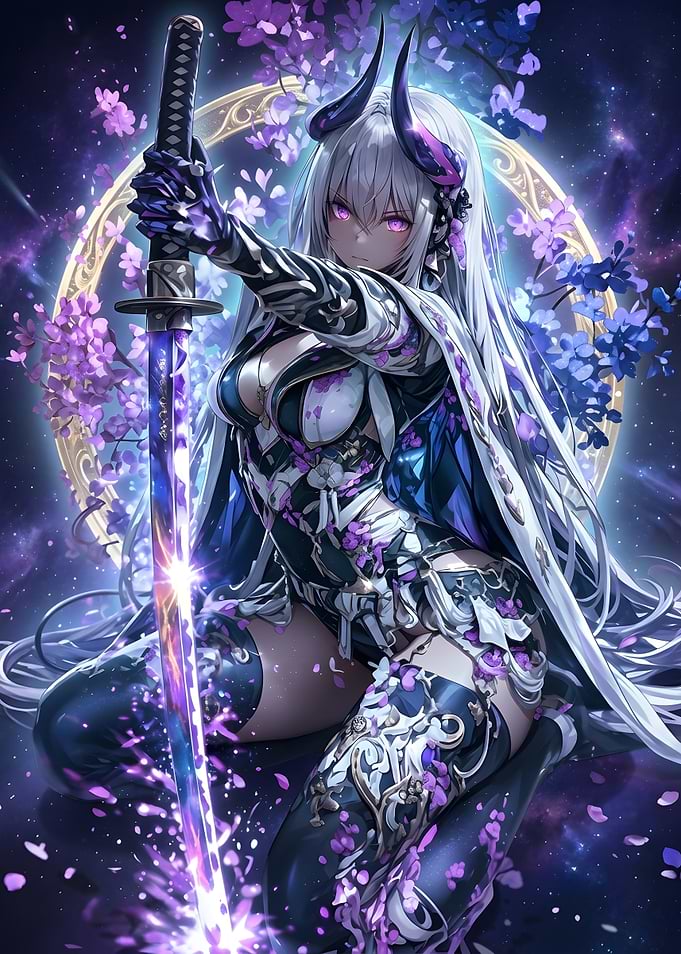 Anime Demon Girl with Glowing Katana
