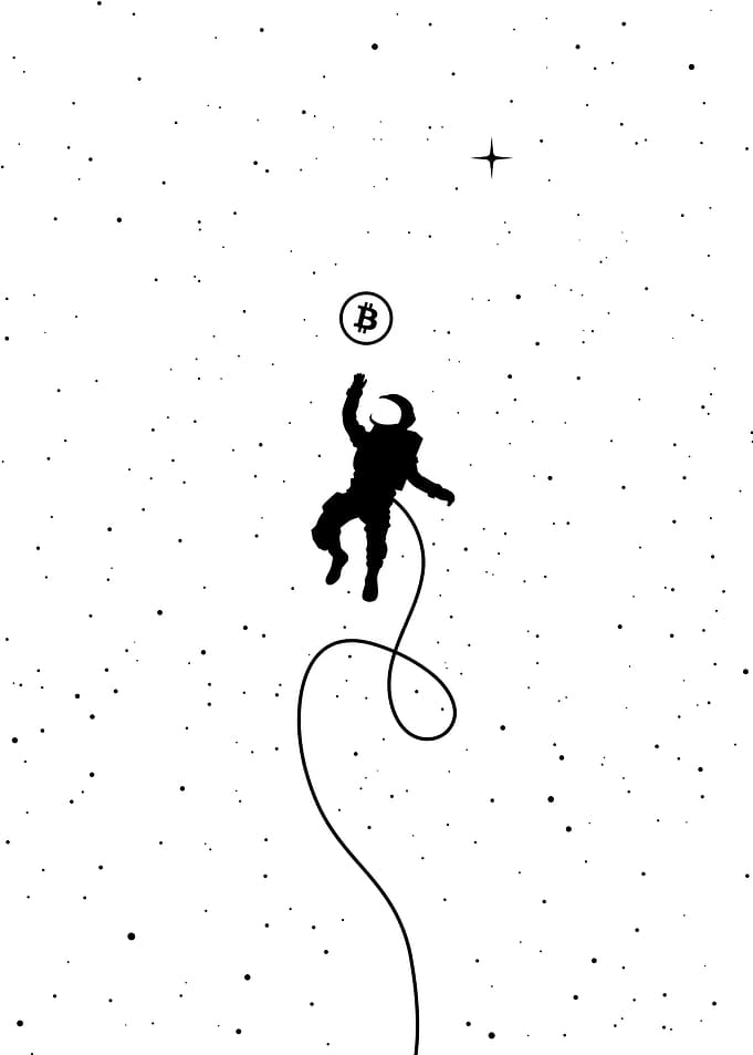 Astronaut Bitcoin Wall Art | Crypto Space Poster, Minimalist Trader Gift