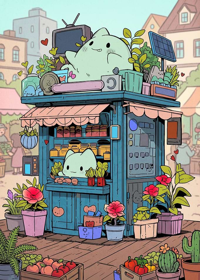 Cute Cat Merchant Market Stall
