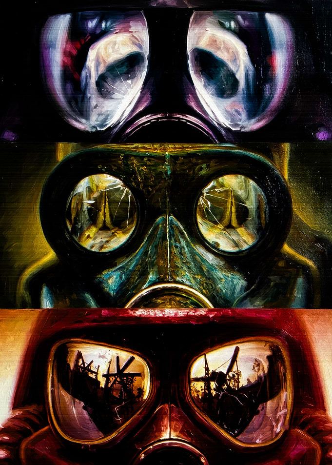 Triptych of Gas Mask Reflections