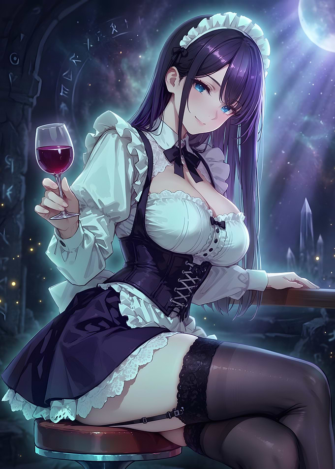 Anime Maid with Wine Glass