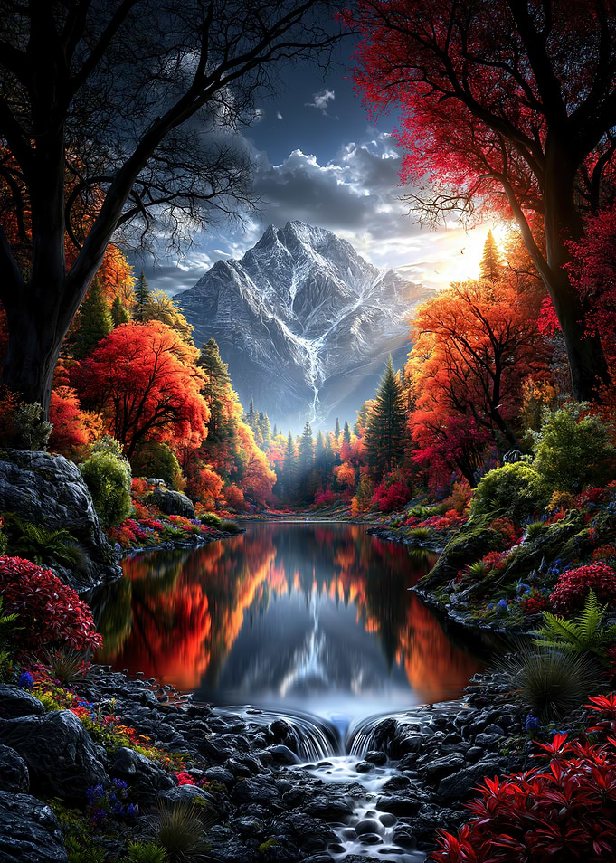 Vibrant Autumn Mountain Lake Landscape