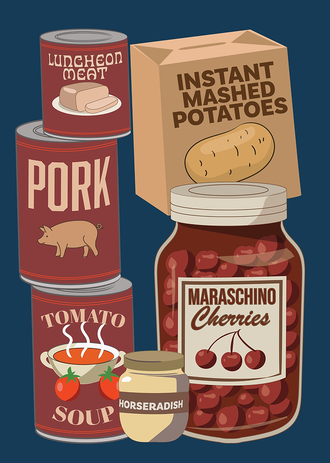 Vintage Pantry Food Items Illustration