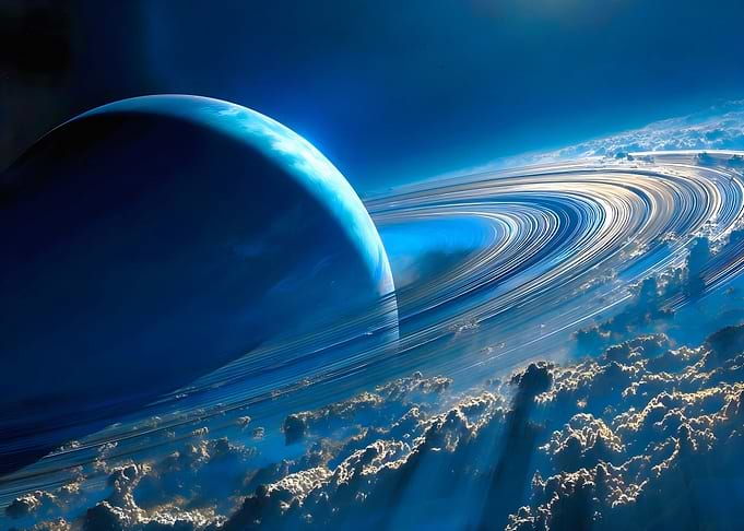 Blue Ringed Planet in Space