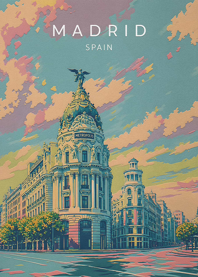 Madrid Metropolis Building Travel Poster