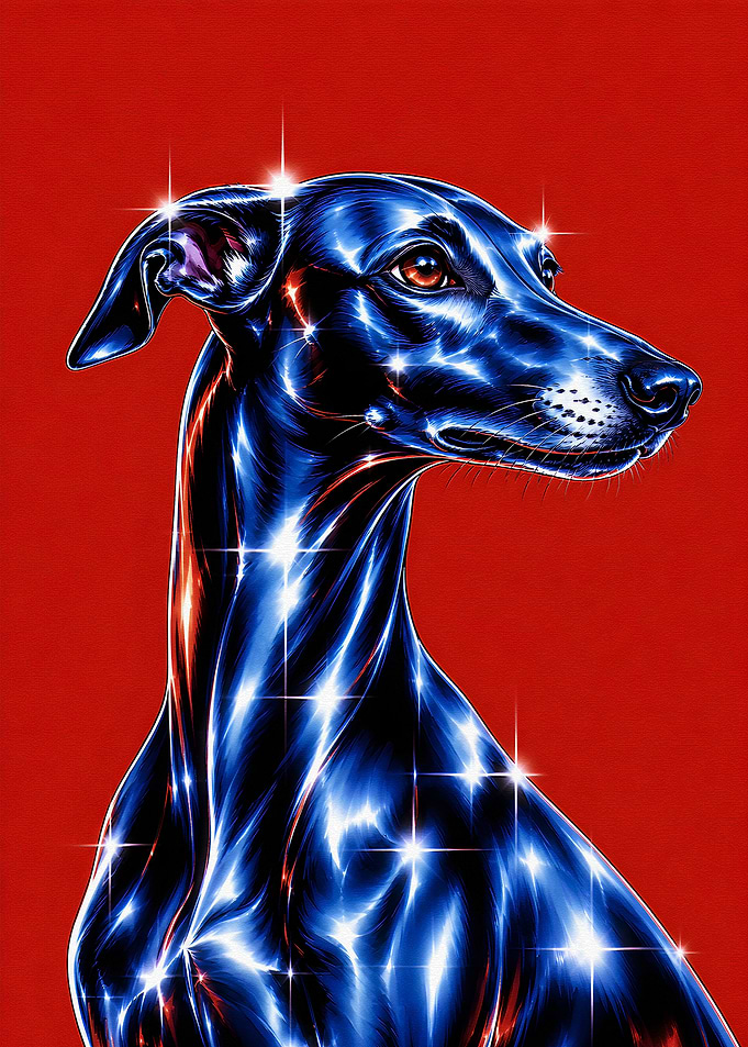 Metallic Greyhound Portrait on Red
