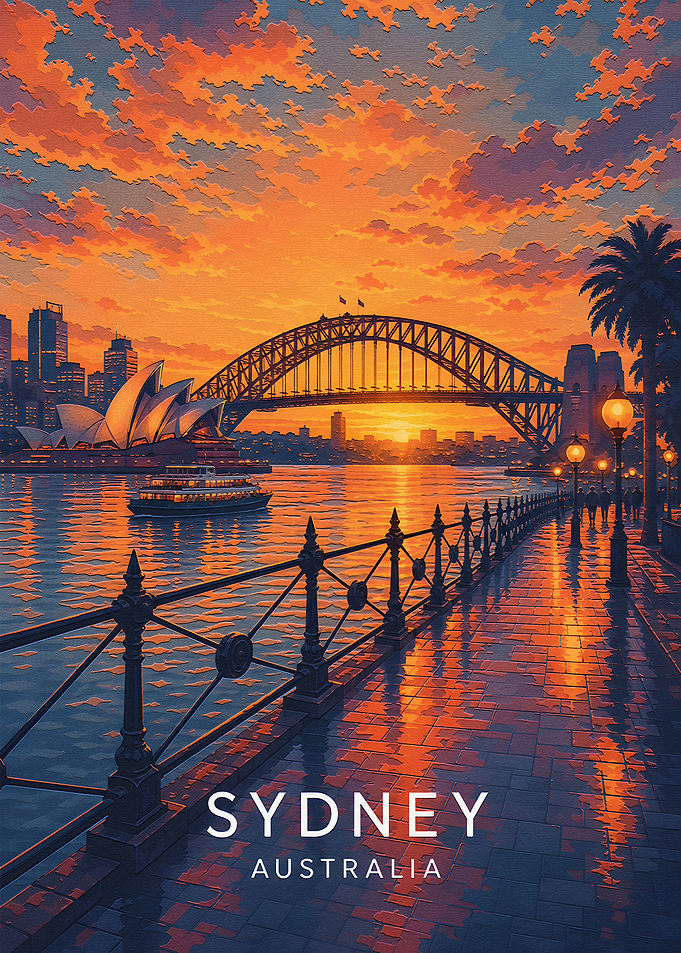Sydney Australia Sunset Travel Poster