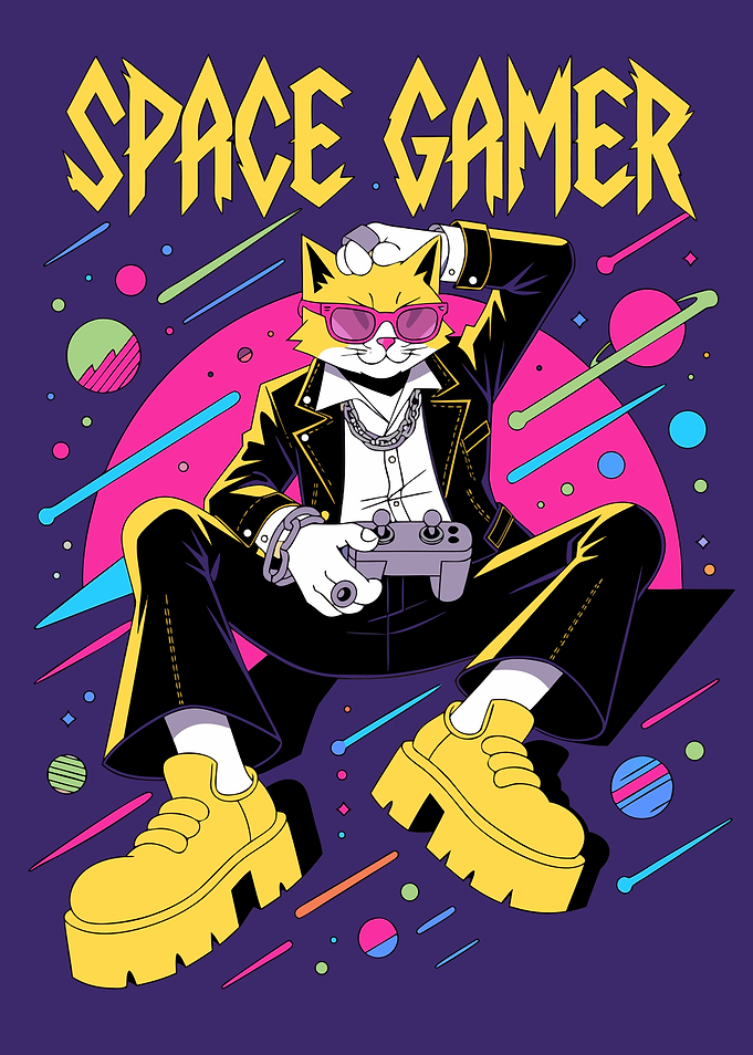 Space Gamer Cat Illustration