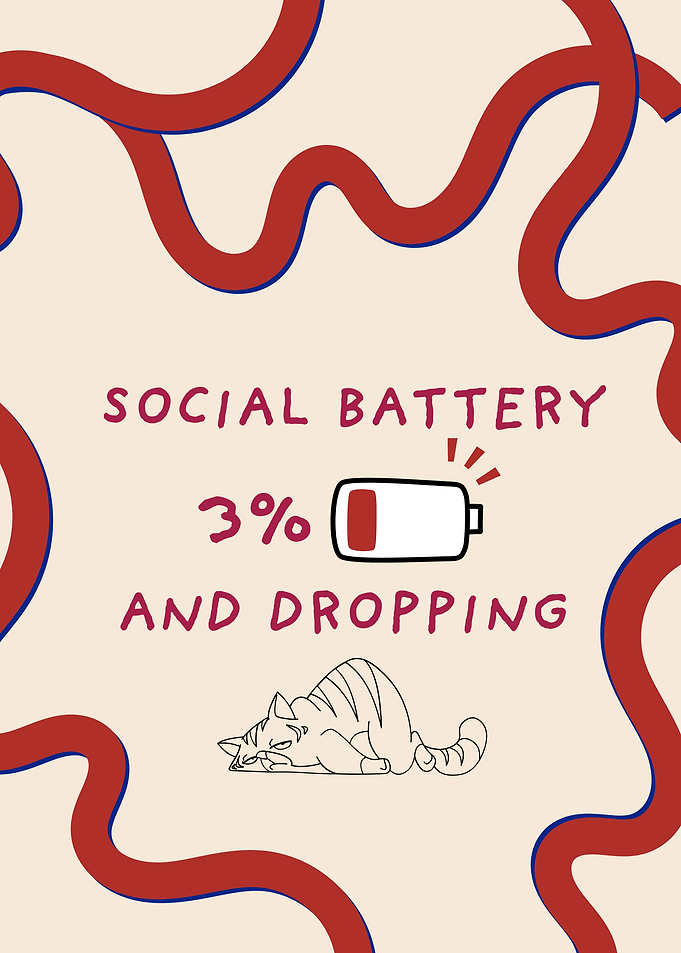 Social Battery Low Cat Illustration