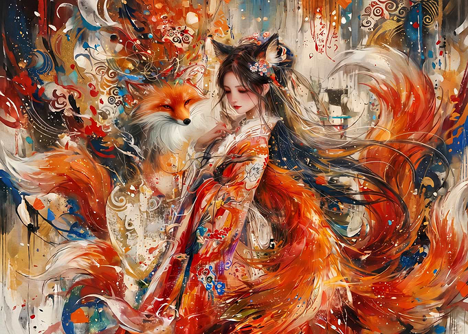 Kitsune Spirit and Maiden Art