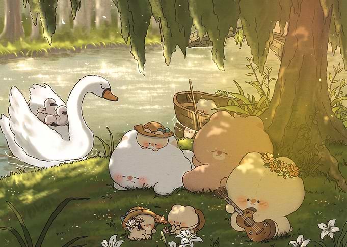 Cute Animals Relaxing by the Lake