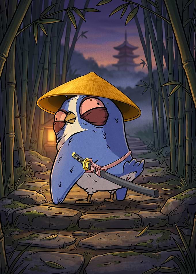 Samurai Bird in Bamboo Forest