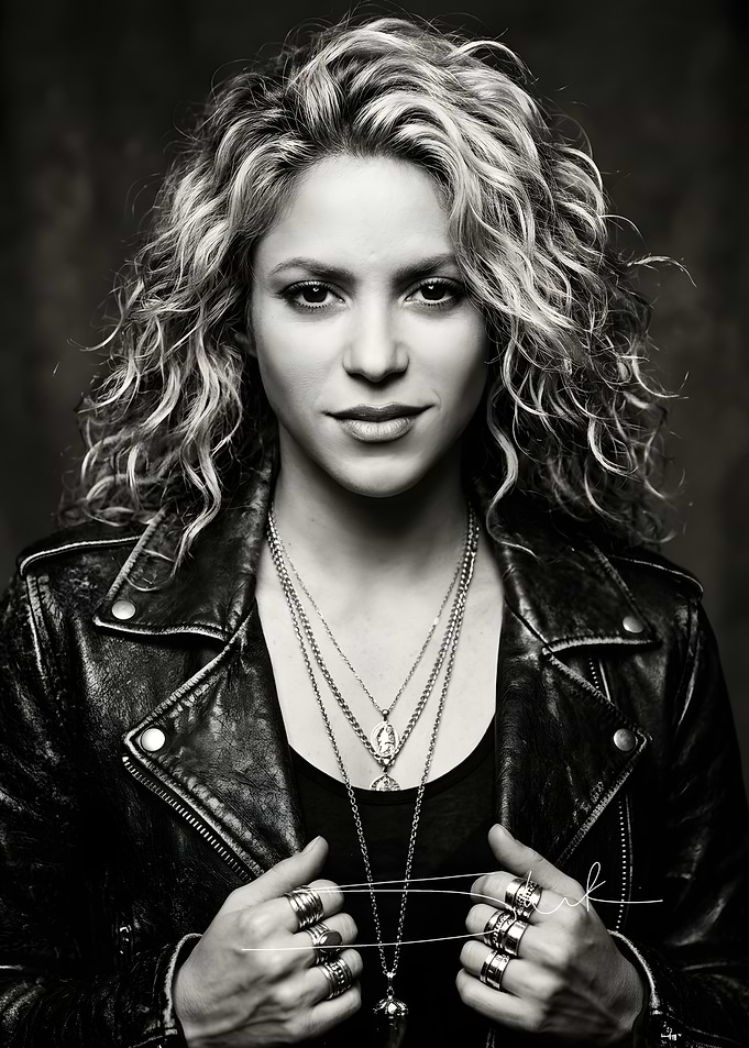 Portrait of Shakira in Leather Jacket