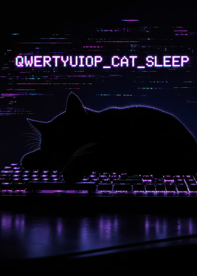 Sleeping Cat on Glowing Keyboard