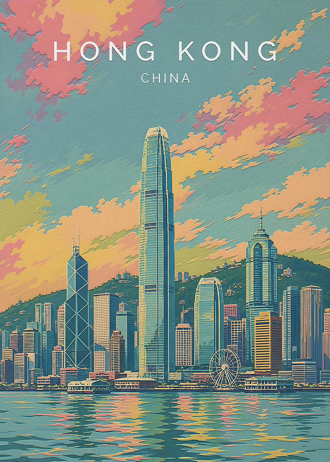 Vintage Style Hong Kong Skyline Poster