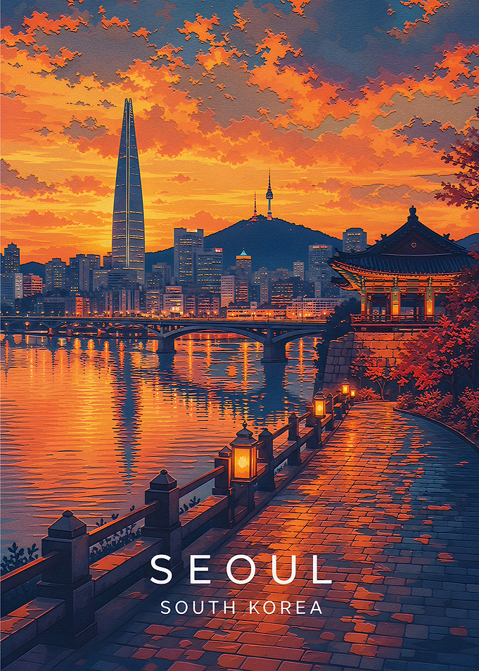 Seoul South Korea Sunset Cityscape Poster