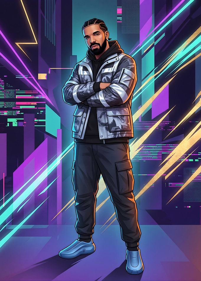 Drake Cyberpunk Style Digital Portrait
