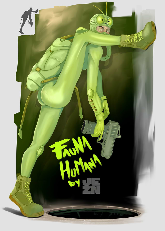 Fauna Humana Grasshopper Character Art