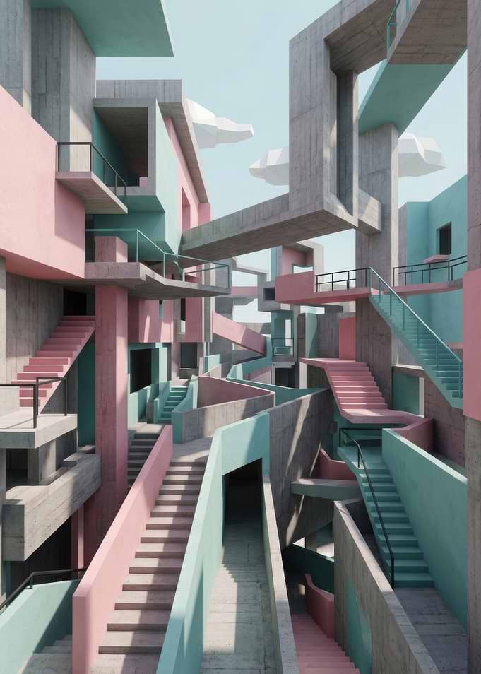Surreal Pastel Concrete Architectural Maze