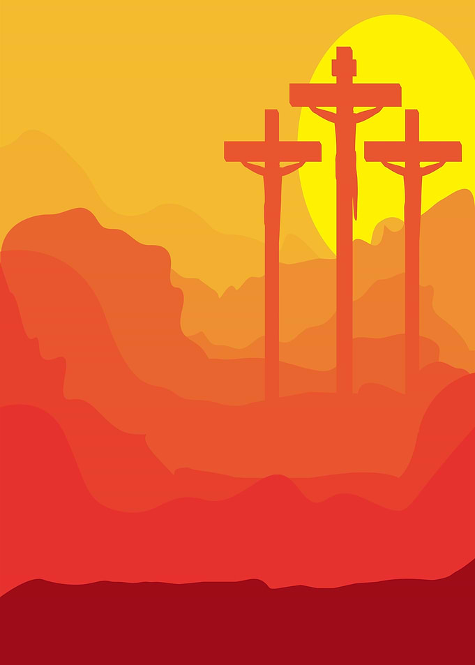 Three Crosses at Sunset Silhouette