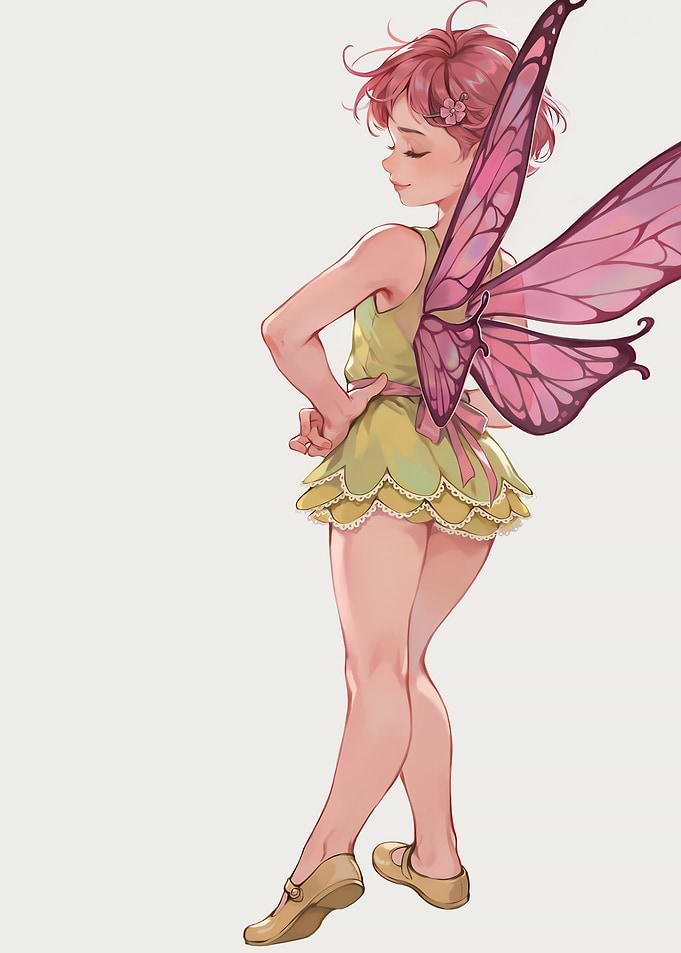 Cute Fairy with Pink Butterfly Wings